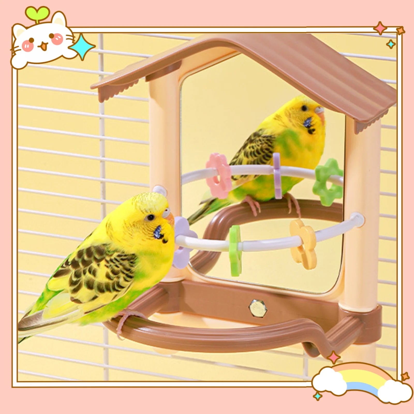 Bird Mirror Swing Exercise Decoration Bird Toys for Macaw Cockatiel Canaries Parrot Parakeet Mirror Bird Toys Swing Chewing