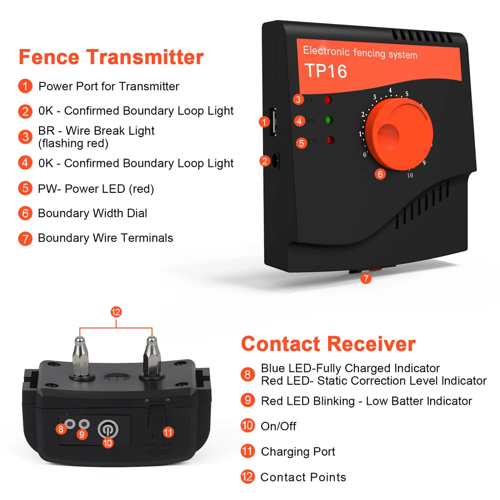 Pet Dog Electric Fence TP16 5625 Square Meters Waterproof Rechargeable Dog Training Electric shock Dogs Collar Dog accessories