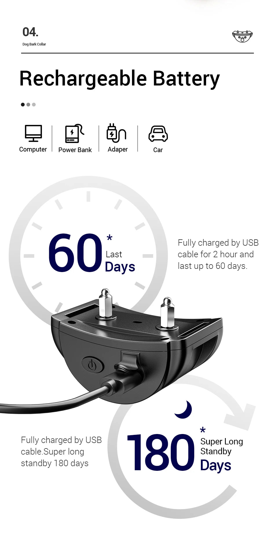 ROJECO Intelligent Training Collar Dog Anti Bark Collar Rechargeable Bark Control Collar For Dogs Electric Anti-Barking Devices