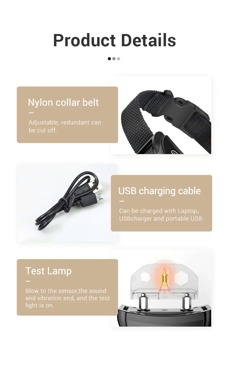 ROJECO Intelligent Training Collar Dog Anti Bark Collar Rechargeable Bark Control Collar For Dogs Electric Anti-Barking Devices