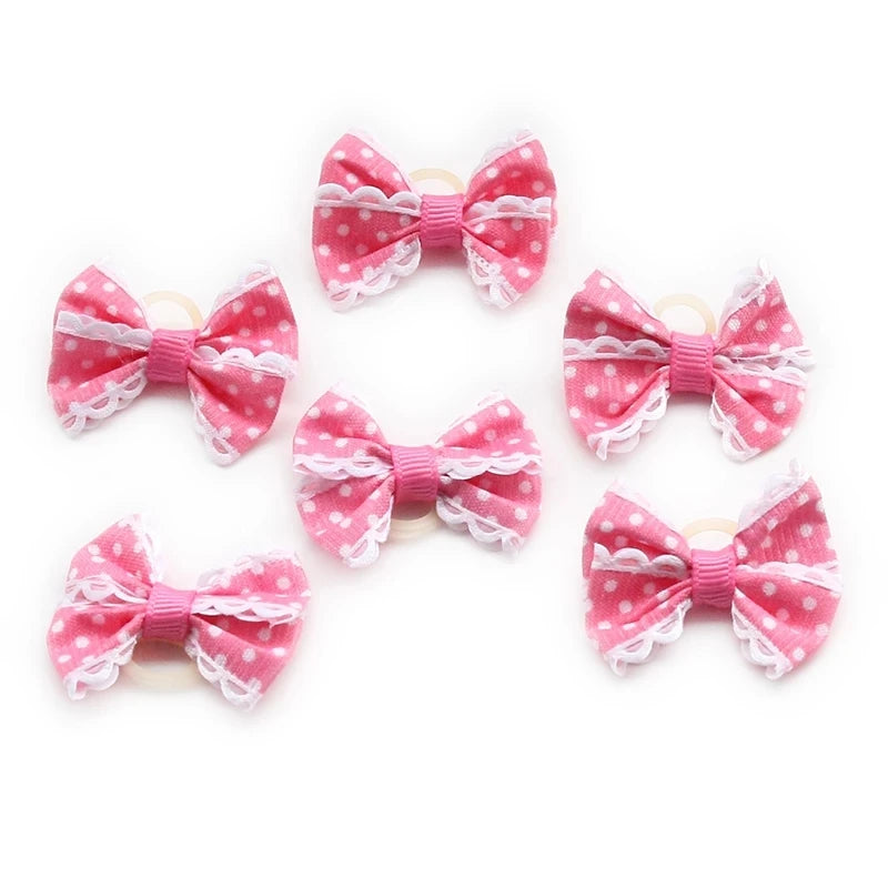 100PC/Lot Cat Dog Hair Bows Pink Flowers Dog Grooming Bows Rubber Bands Small Dog Accessories Pet Supplies