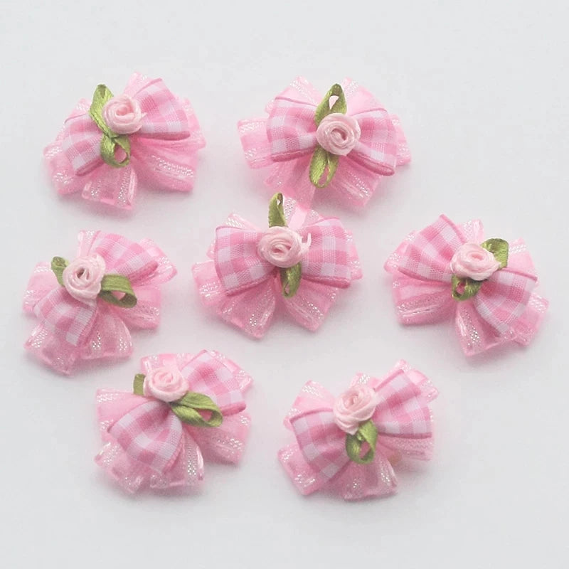 100PC/Lot Cat Dog Hair Bows Pink Flowers Dog Grooming Bows Rubber Bands Small Dog Accessories Pet Supplies