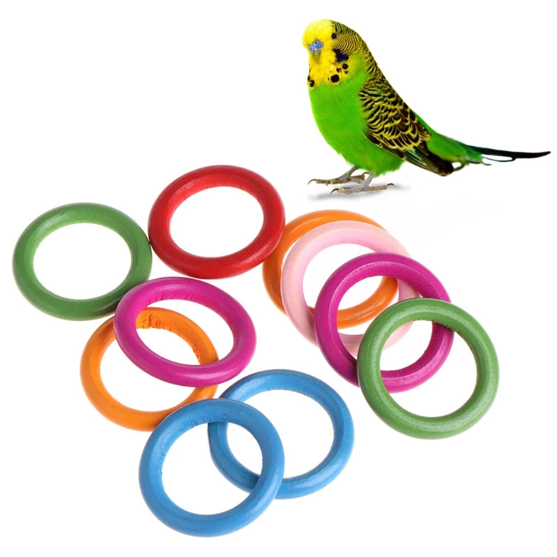 10 Pcs/Bag Wood Rings Parrot Toys Accessories Colorful Random Color DIY Ornament
