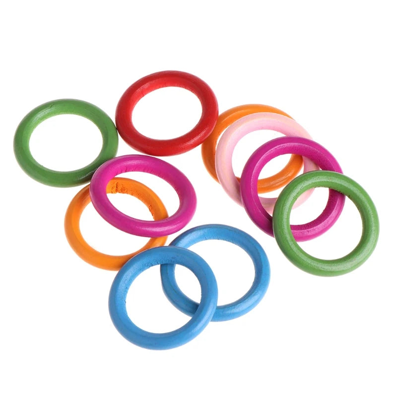 10 Pcs/Bag Wood Rings Parrot Toys Accessories Colorful Random Color DIY Ornament