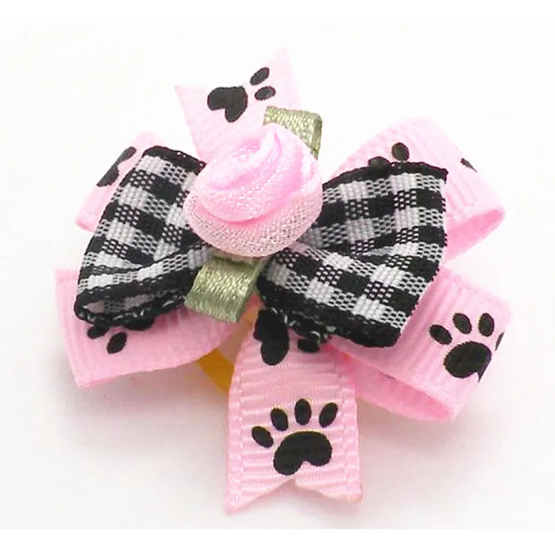 100PC/Lot Cat Dog Hair Bows Pink Flowers Dog Grooming Bows Rubber Bands Small Dog Accessories Pet Supplies