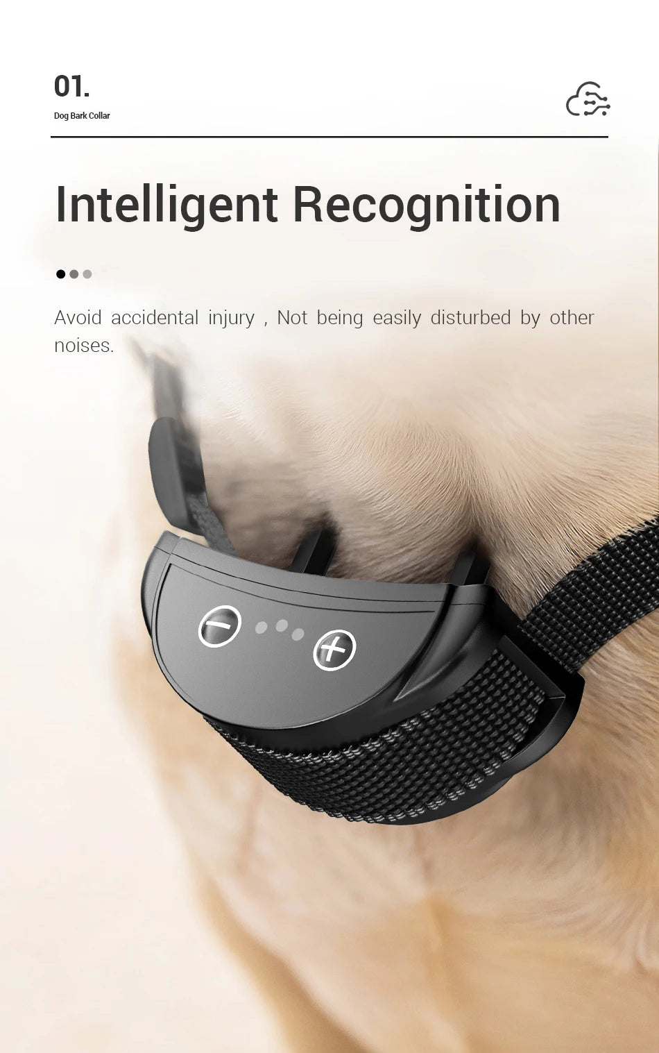ROJECO Intelligent Training Collar Dog Anti Bark Collar Rechargeable Bark Control Collar For Dogs Electric Anti-Barking Devices
