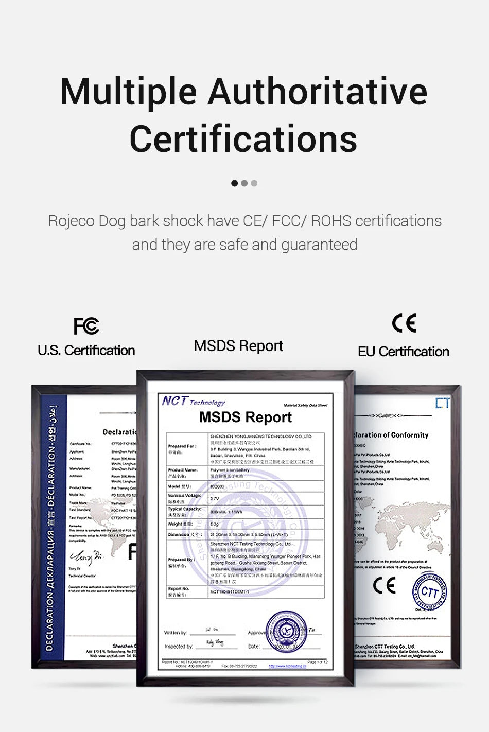 ROJECO Intelligent Training Collar Dog Anti Bark Collar Rechargeable Bark Control Collar For Dogs Electric Anti-Barking Devices