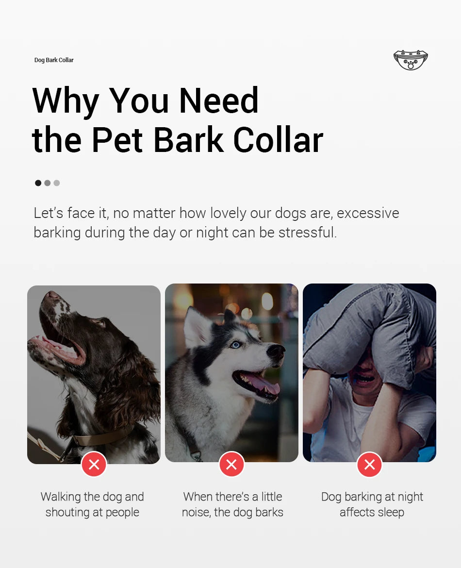 ROJECO Intelligent Training Collar Dog Anti Bark Collar Rechargeable Bark Control Collar For Dogs Electric Anti-Barking Devices