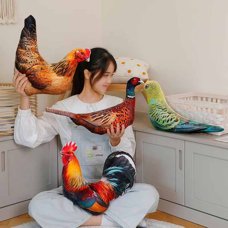 Real Life Colorful Printing Poultry Birds Plush Toys Steric Stuffed Goose Duck Rooster Pigeon Parrot Toys Prety Home Decor Gift