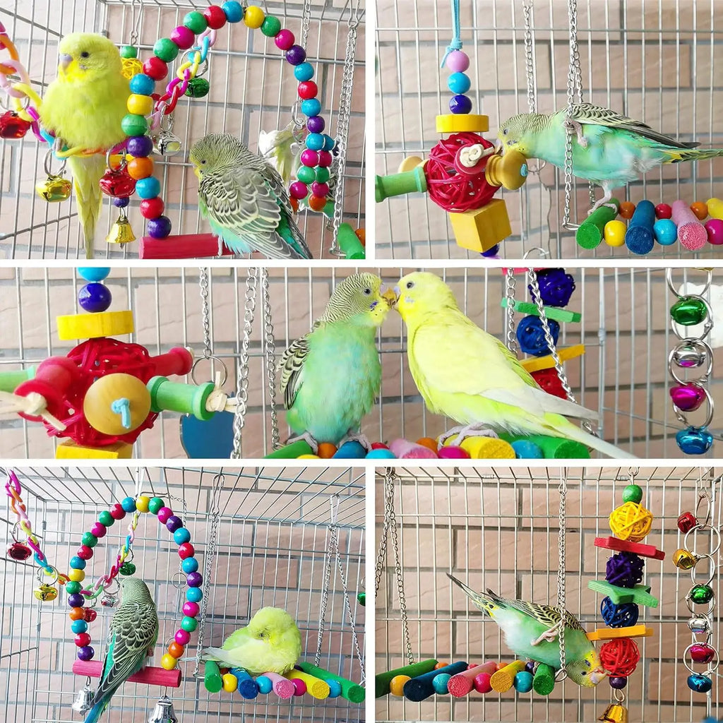 Bird and Parrot Toys Swing BirdCage Decoration Mirror Staircase Wind ChimesBird Accessories Toys for Birds juguetes para pájaros