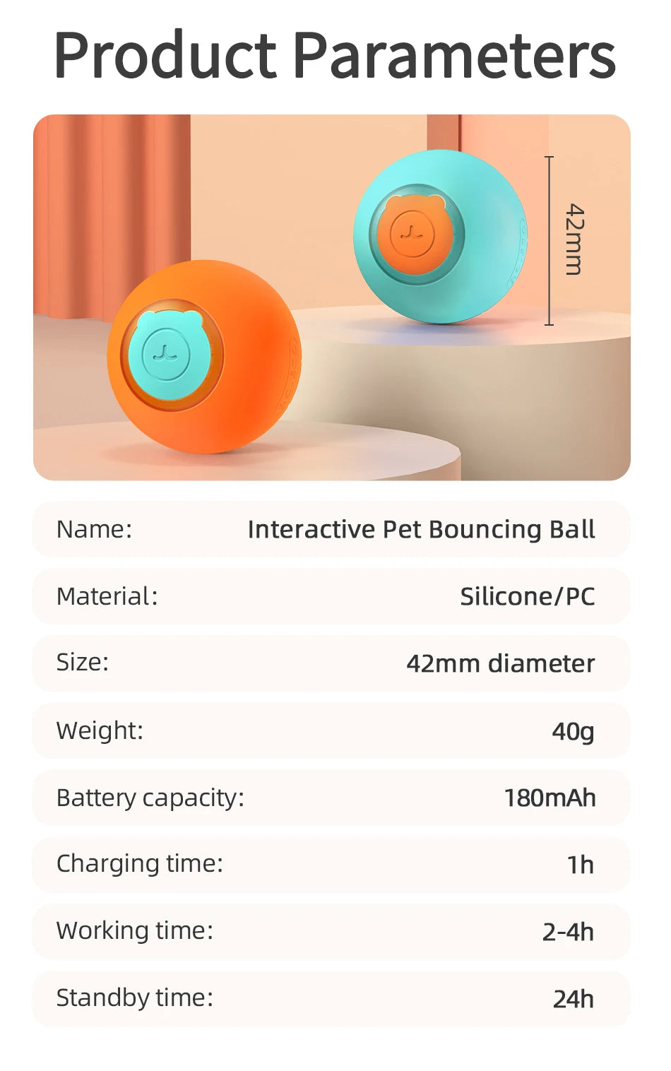 ROJECO Smart Interactive Cat Bouncing Ball Active Rolling Ball For Dog Rechargeable Automatic Rotating Moving Balls For Cat Game