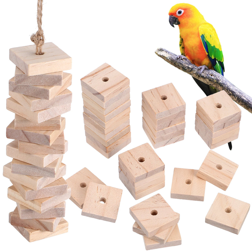 100 Pcs Parrot Wood Chips Blocks DIY Bird Chew Toy Parts & Pet Supplies Durable Chewing Blocks for Parrots  Boredom Relief