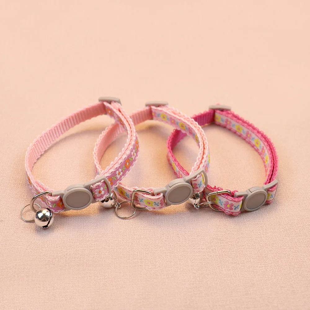 Hand Knitting Flower Pet Collar With Bell Colorful Retro Style Cat Collar Adjustable Safety Necklace For Puppy Cat Accessories