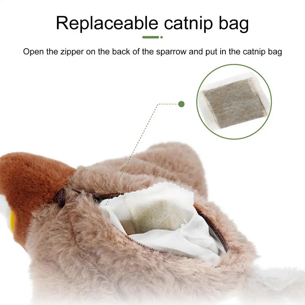 Chirping Bird Cat Toy Simulated Bird Interaction Toy Sparrow USB Rechargeable Flying Bird Cat Toys for Indoor Cats