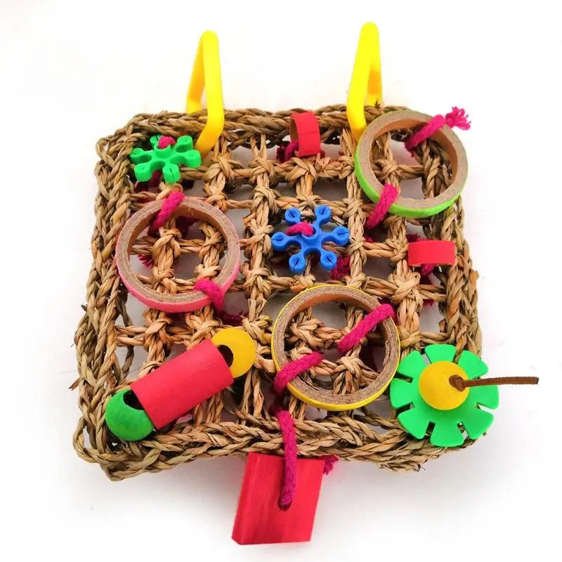 Bird Climbing Net Parrot Toys Woven Seagrass Biting Hanging Hemp Rope Swing Play Ladder Chew Foraging Colorful Funny Parrot Toys