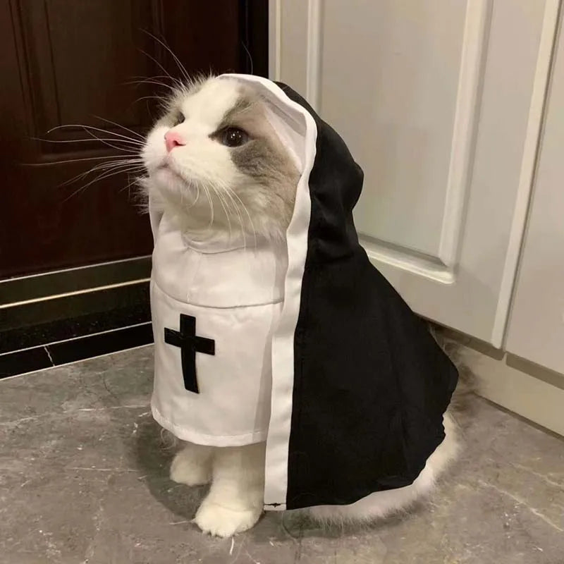 Nun Cat Costume Pet Clothes Small Dog Apparel Breathable Funny Party Festival Photo Props Dog Accessories