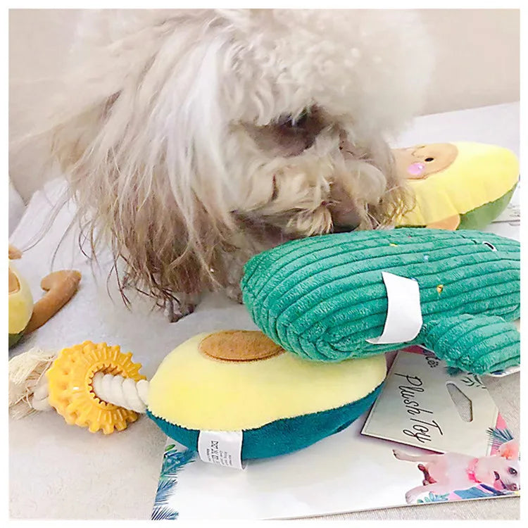 Pet Toys Sound Plush Toys Cute Plants Avocado Series Pet Molars Interactive Toys Cat and Dog Toys Bite Resistant