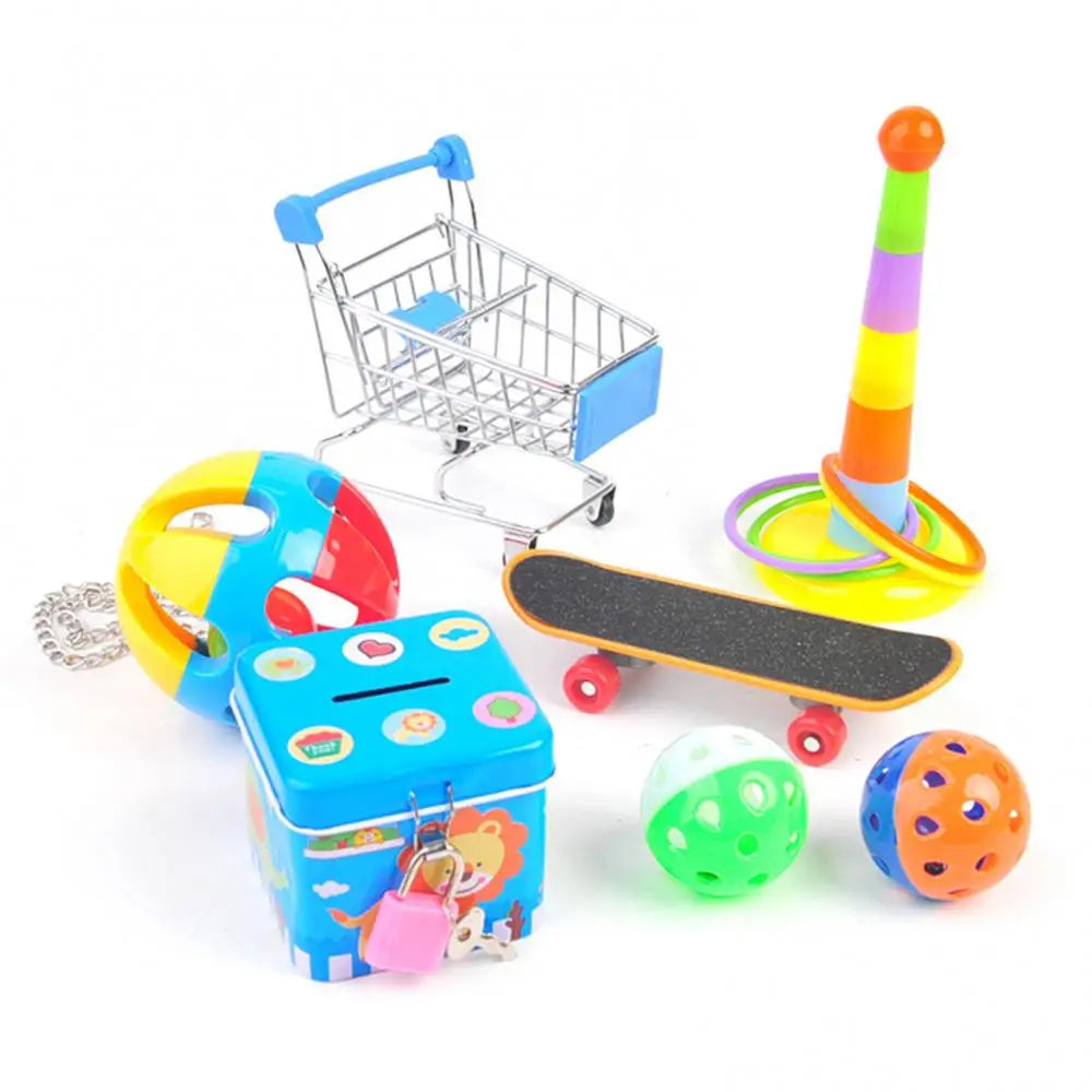 5/6/7Pcs Parrot Toys Kit Pet Bird Skateboard Ball Mini Shopping Cart Foraging Training Rings Educational Puzzle Playing Toy