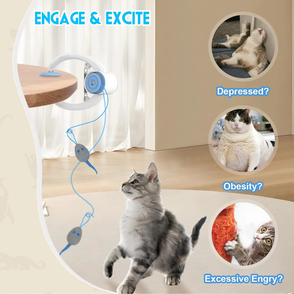 Door Hanging Auto-Rebound Cat Toy, Retractable Kitten Teaser with 3 Catnip Mice, Interactive Pet Play Toy for Indoor Cats - Whit