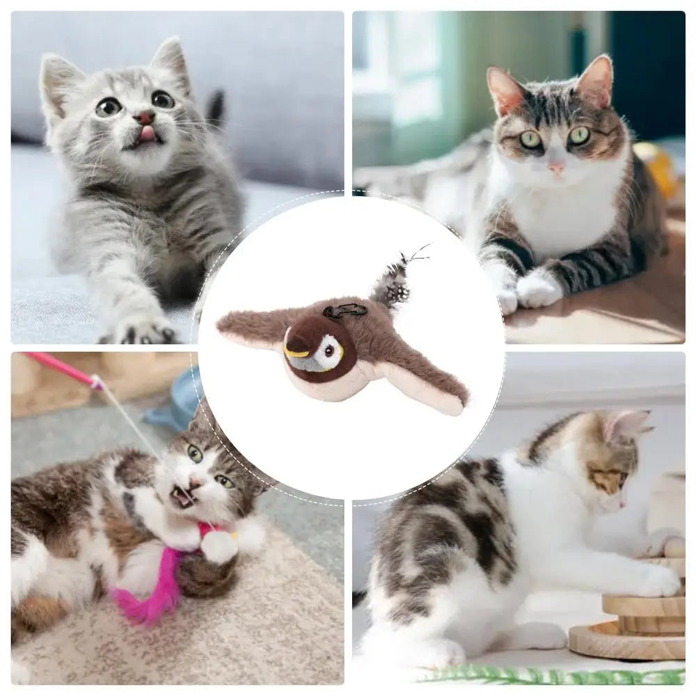 Chirping Bird Cat Toy Simulated Bird Interaction Toy Sparrow USB Rechargeable Flying Bird Cat Toys for Indoor Cats