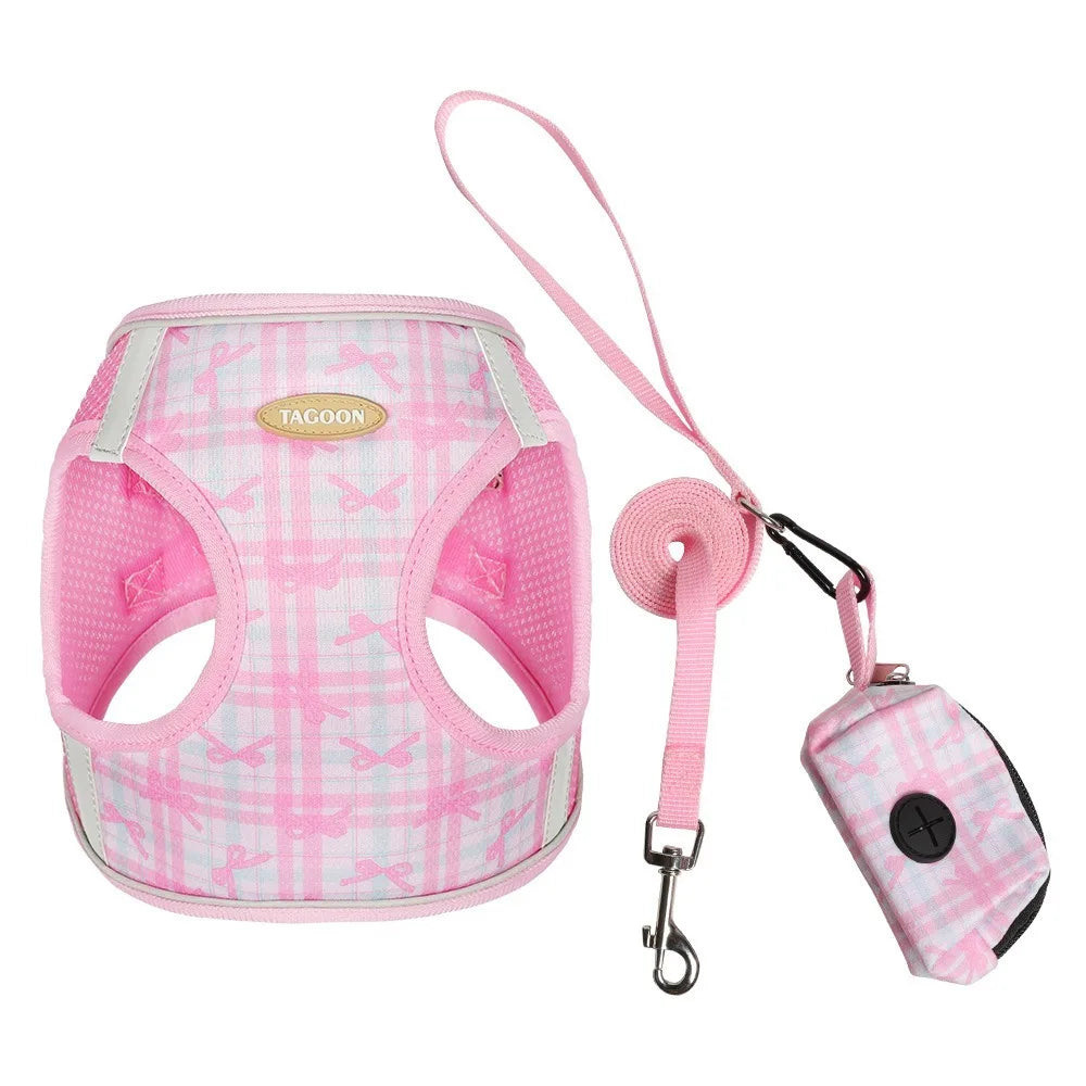Cat Accessories Breathable Dog Harness Leash Adjustable Anti slip Cat Harnesses Vest Soft Bow Pet Chest Harness for Small Dogs