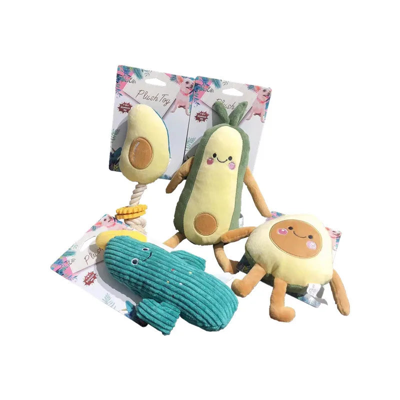 Pet Toys Sound Plush Toys Cute Plants Avocado Series Pet Molars Interactive Toys Cat and Dog Toys Bite Resistant