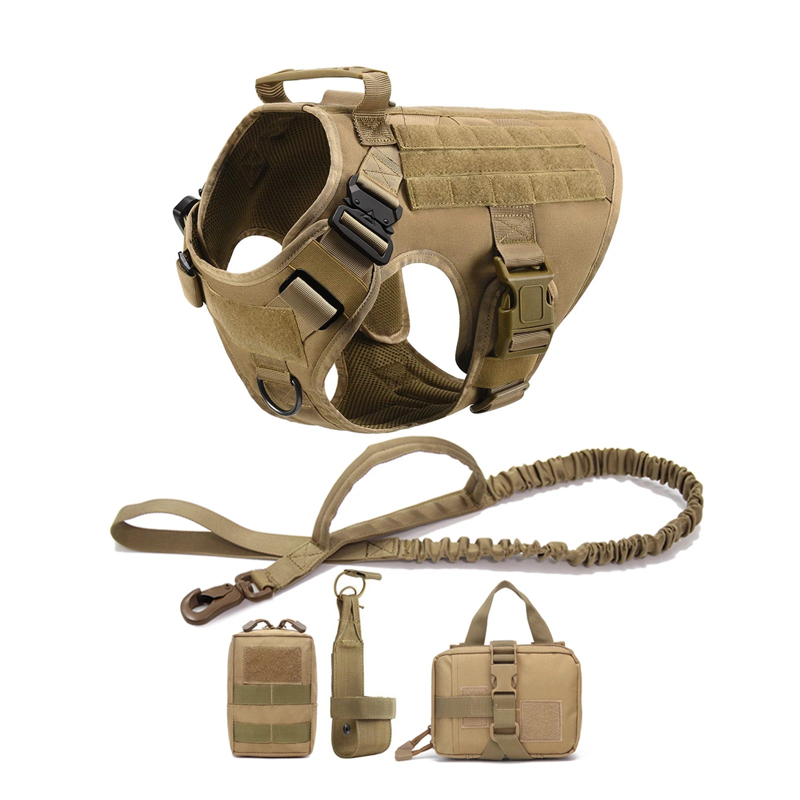 Tactical Large Dog Harness Leash Molle Pouches Pet Golden Retriever French Bulldog Training Vest Harnesses For Dog Accessories