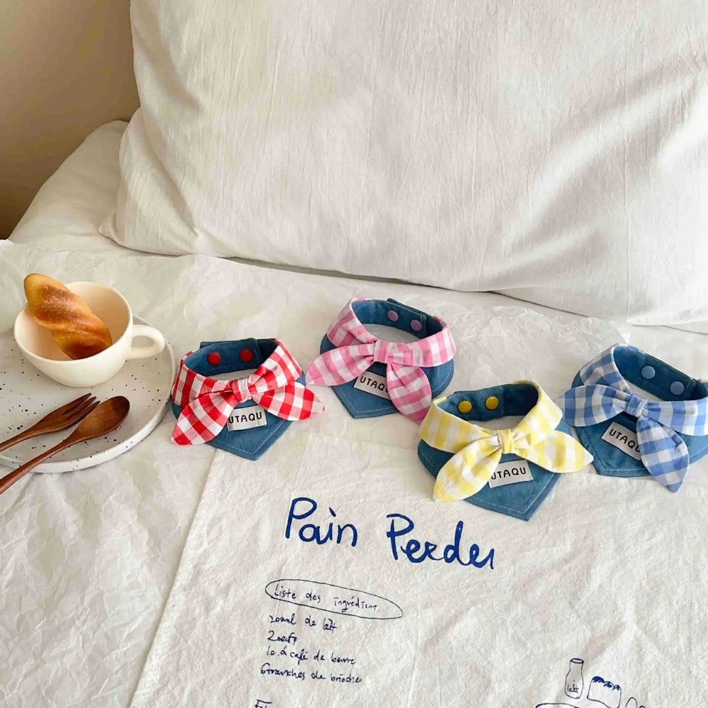 Pet Plaid Drool Bib Cat Bib Blue Denim Scarf Small Dog Teddy Triangle Scarf Pet Dog Accessories Puppy for Small Dogs