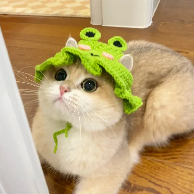 Hand-made Cat Hat Elastic Woven Cap Pet Hat Puppy Kitten Headwear Knitted Hat Party Photo Shoot Props Decoration Cat Accessories