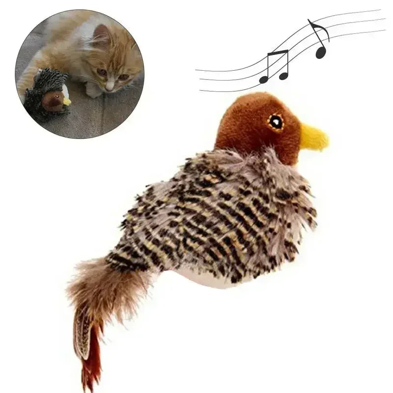 Washable Interactive Cat Toys Plush Flying Bird Squeak Cat Toy Sparrow Catnip Toys Vivid Chirping Simulation Bird Interactive