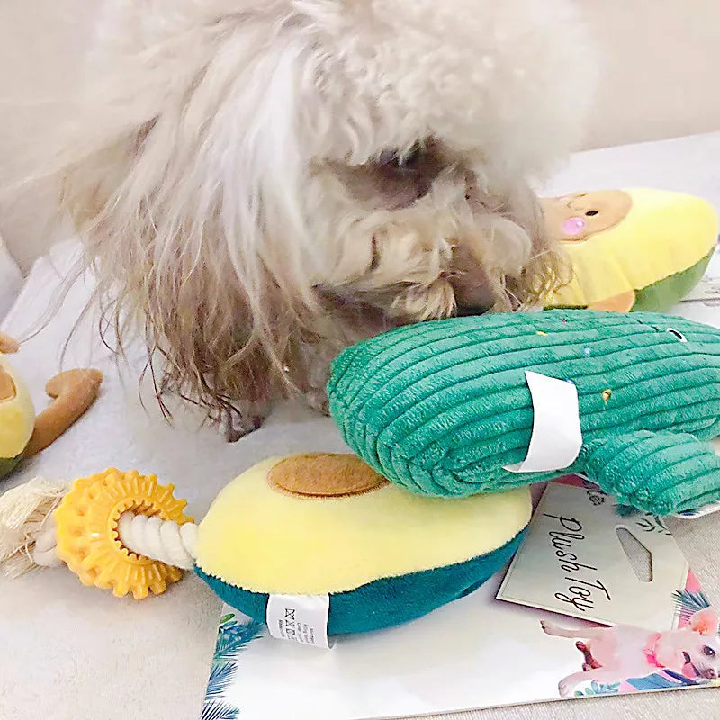 Pet Toys Sound Plush Toys Cute Plants Avocado Series Pet Molars Interactive Toys Cat and Dog Toys Bite Resistant