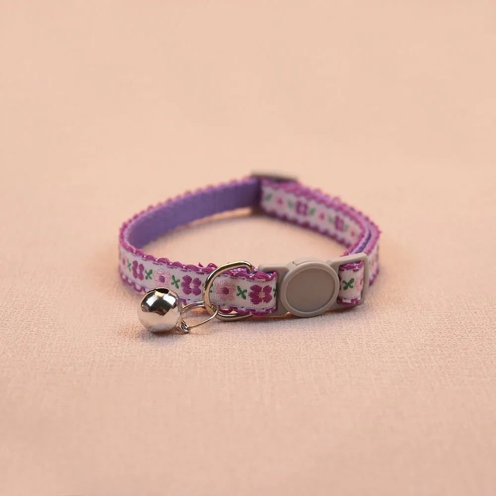Hand Knitting Flower Pet Collar With Bell Colorful Retro Style Cat Collar Adjustable Safety Necklace For Puppy Cat Accessories