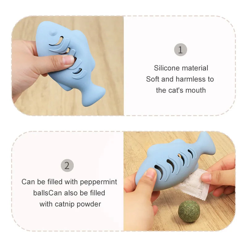 Cat Toy Interactive Silicone Fish Pet Toys For Kitten Teeth Cleaning Leak Food Cat Chew Toys Food Storage Toy Pet Supplies
