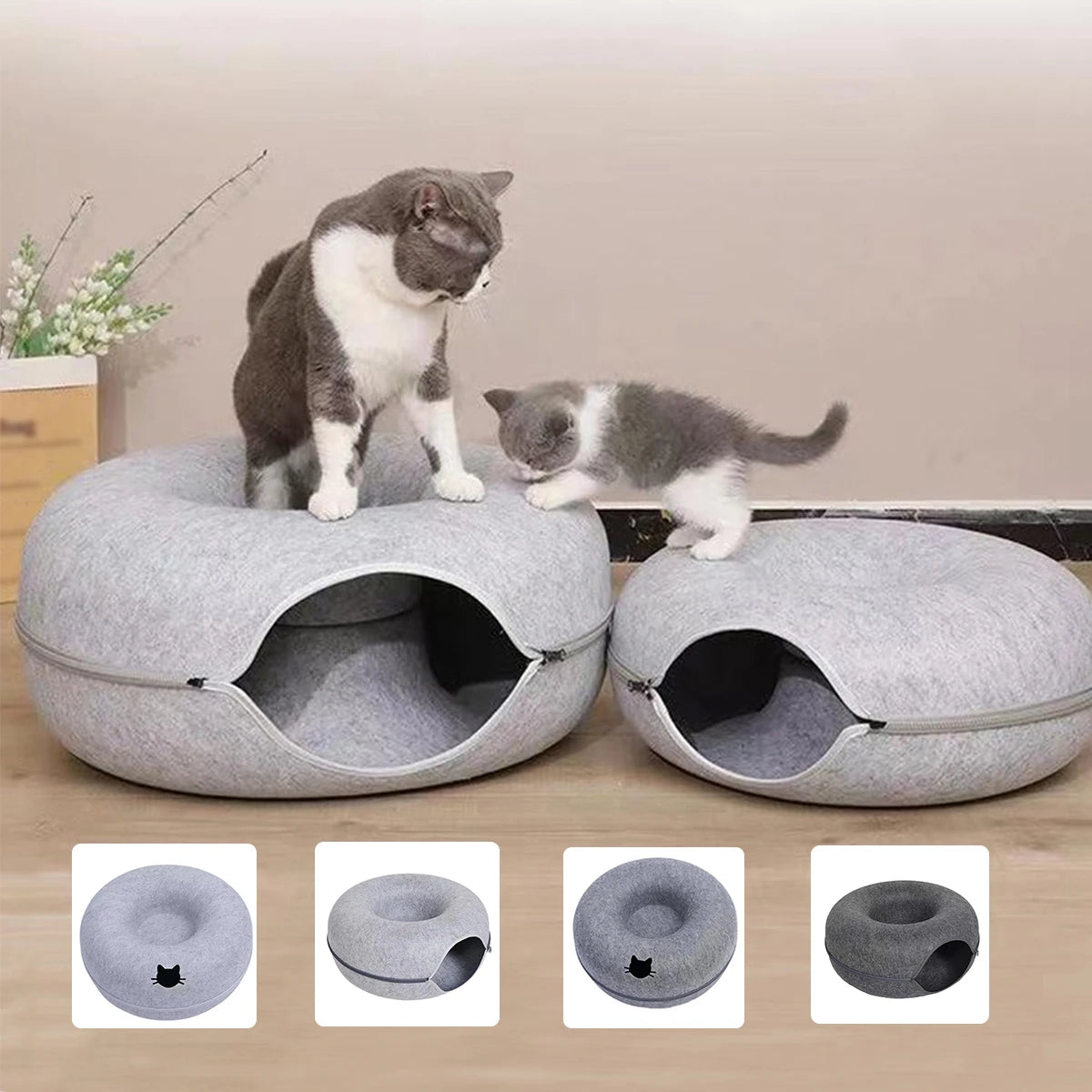 B-Tunnel Donut Cat Bed Interactive Tunnel Pet Felt Indoor Toys Cats House Kitten Training Toy Cat Kennel Cat Accessories