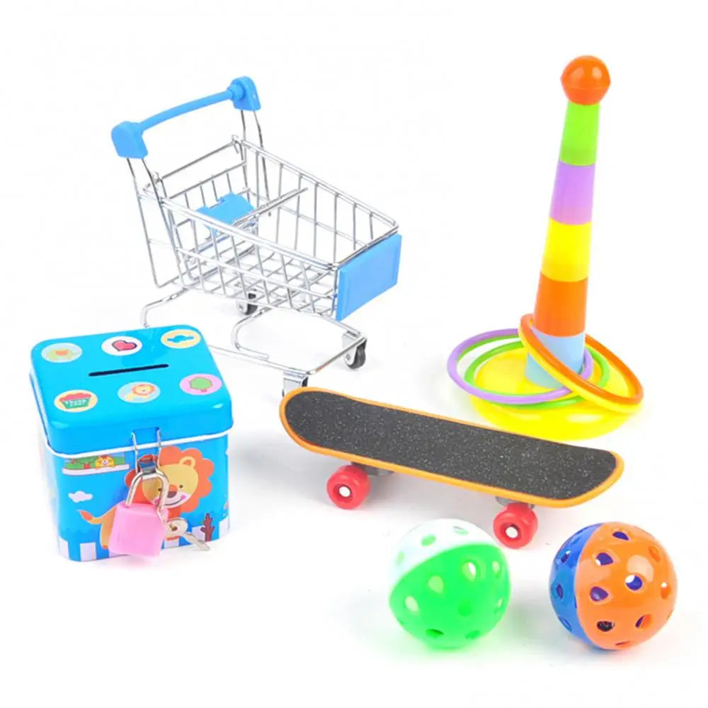 5/6/7Pcs Parrot Toys Kit Pet Bird Skateboard Ball Mini Shopping Cart Foraging Training Rings Educational Puzzle Playing Toy