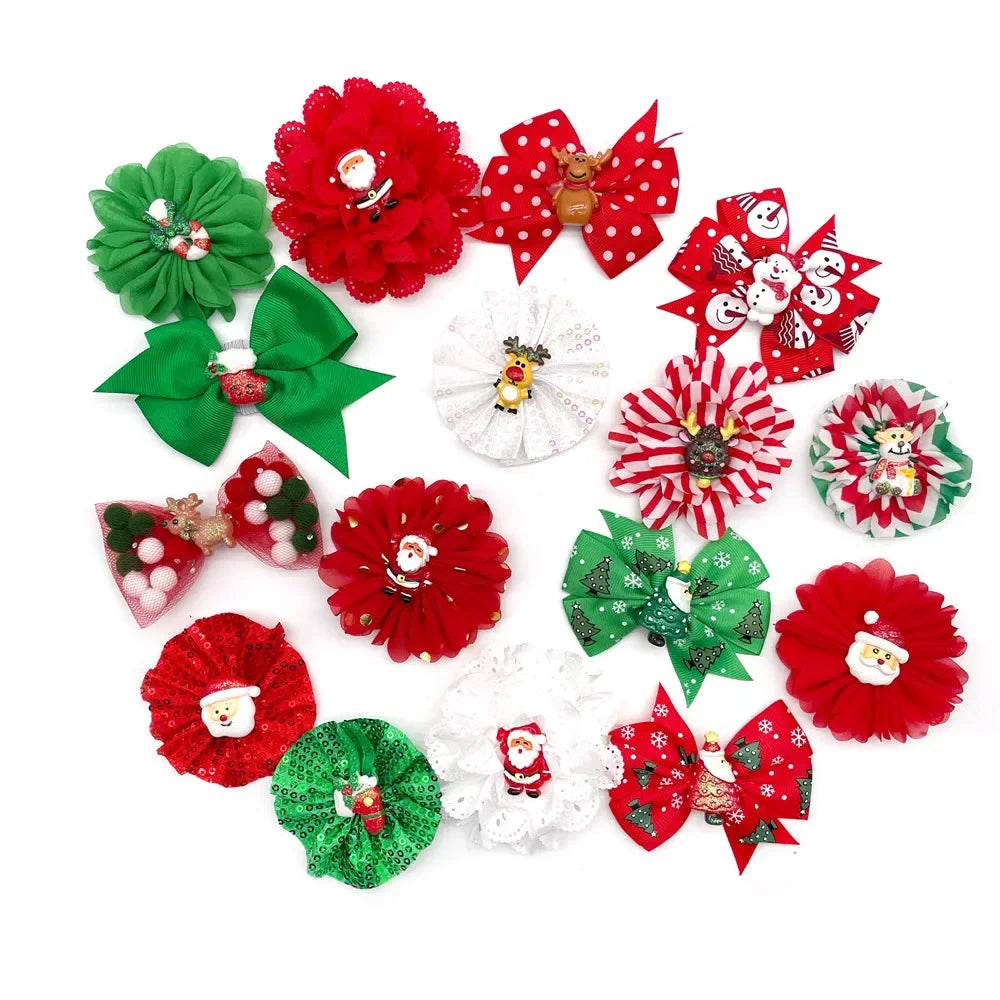 50/100pcs Christmas Flower Collar Dog Accessories Slidable Pet Dog Bowties Collar Accessories Pet Supplies Small Dog Bowties