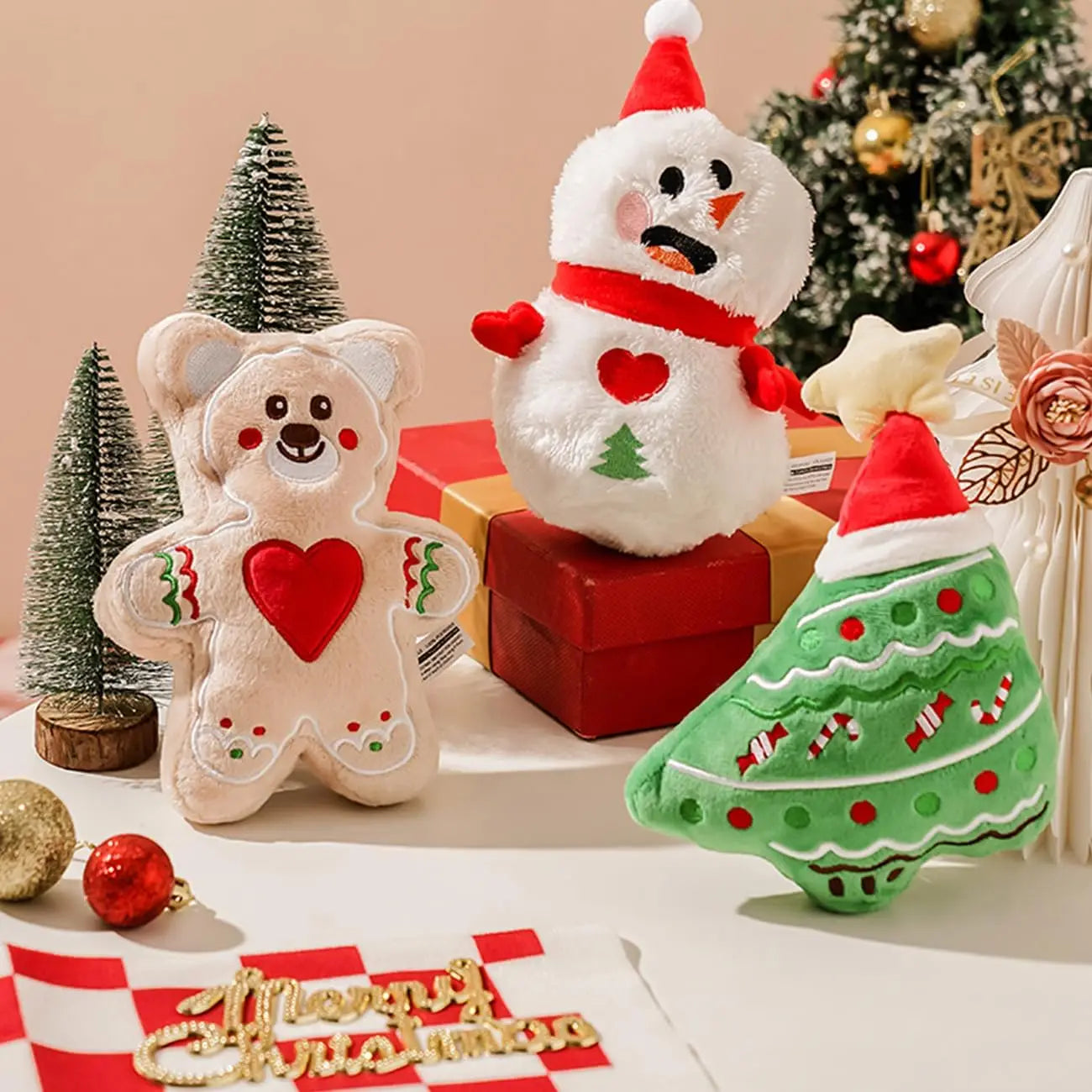 Squeaky Dog Toys for Puppy Small Medium Dogs Cute Dog Chew Toys Pack for Puppies Teething for Dog and Cat Chritmas Gingerbread