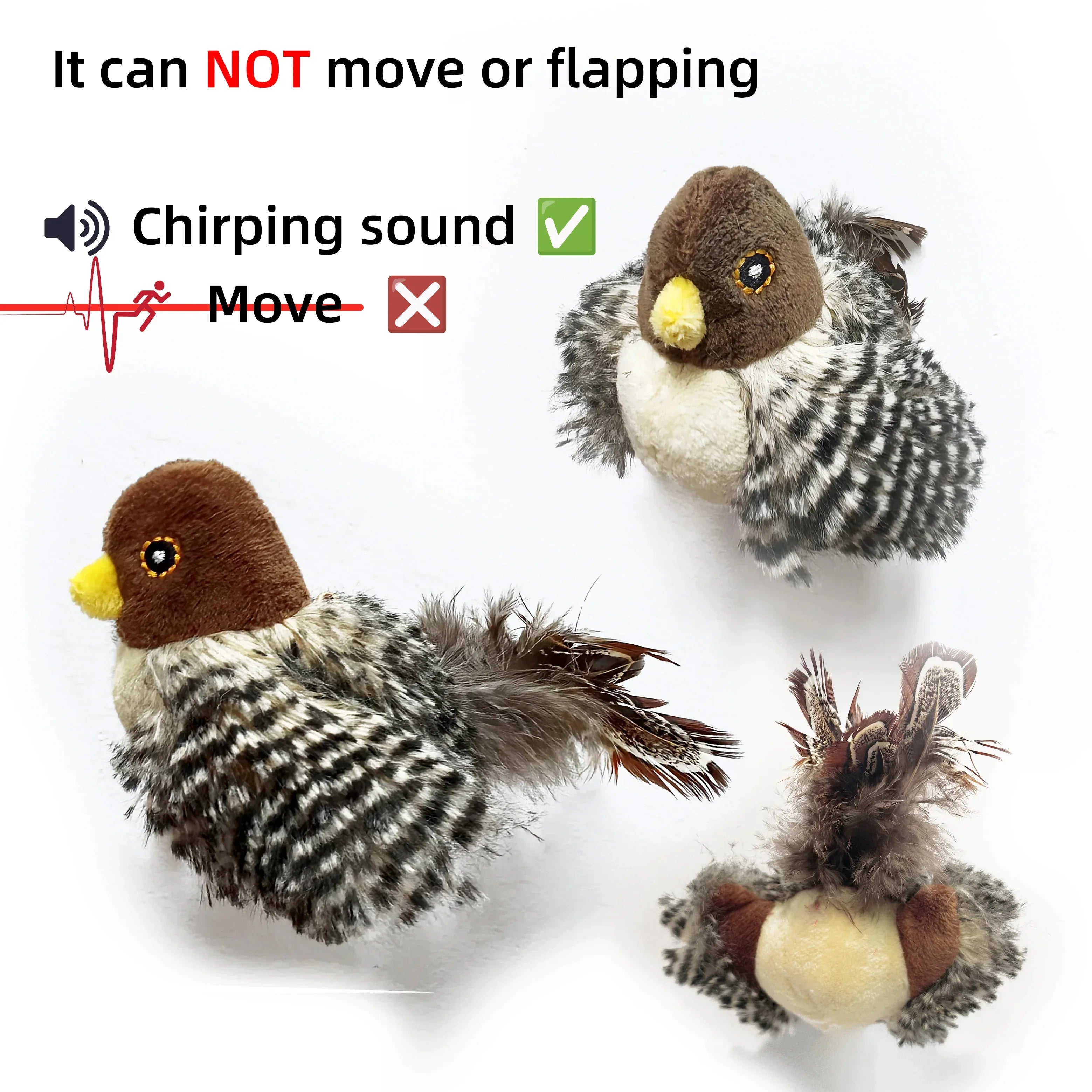 Washable Interactive Cat Toys Plush Flying Bird Squeak Cat Toy Sparrow Catnip Toys Vivid Chirping Simulation Bird Interactive