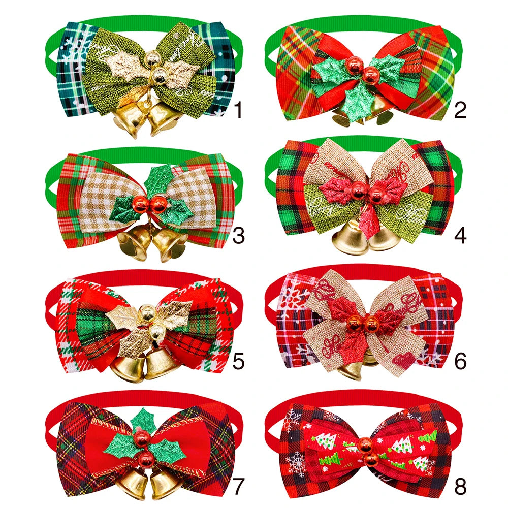 10PCS Pet Dog Bowtie with Bell Christmas Style Grooming Adjustable Dog Collar Bows for Small Dogs Puppy Party Dog Accessories