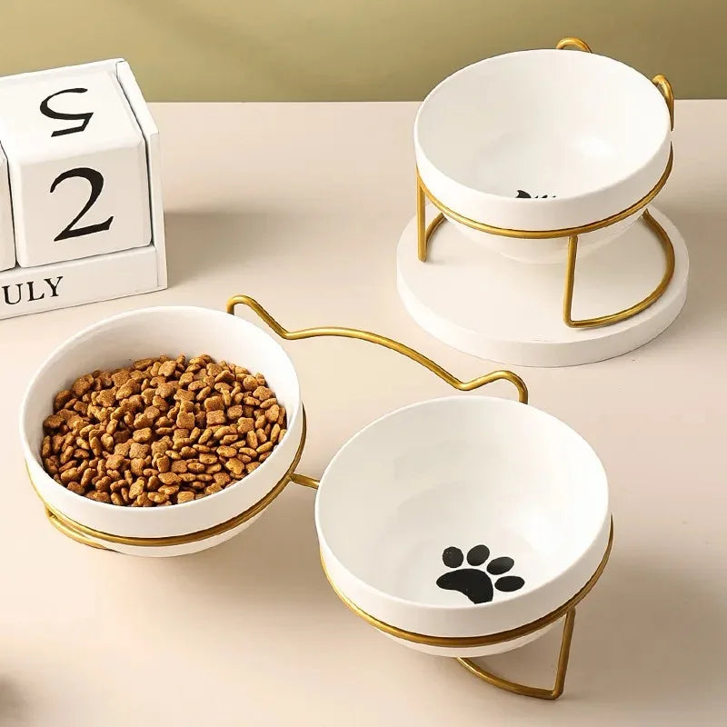 Ceramic Bowl Kitten Puppy Ceramic Bowl 500ML Pet Water Feeder Cat Food Feeding Dish Dispenser with Raised Stand Cat Accessories