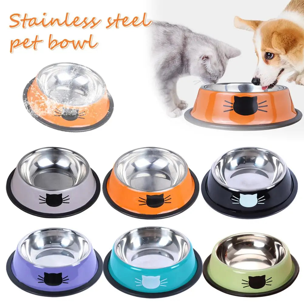 Cat Food Bowl Stainless Steel Kitten Cat Feeder Water Bowl With Non-Slip Rubber Base Small Pet Bowl Cat Accessories Pet Supplies