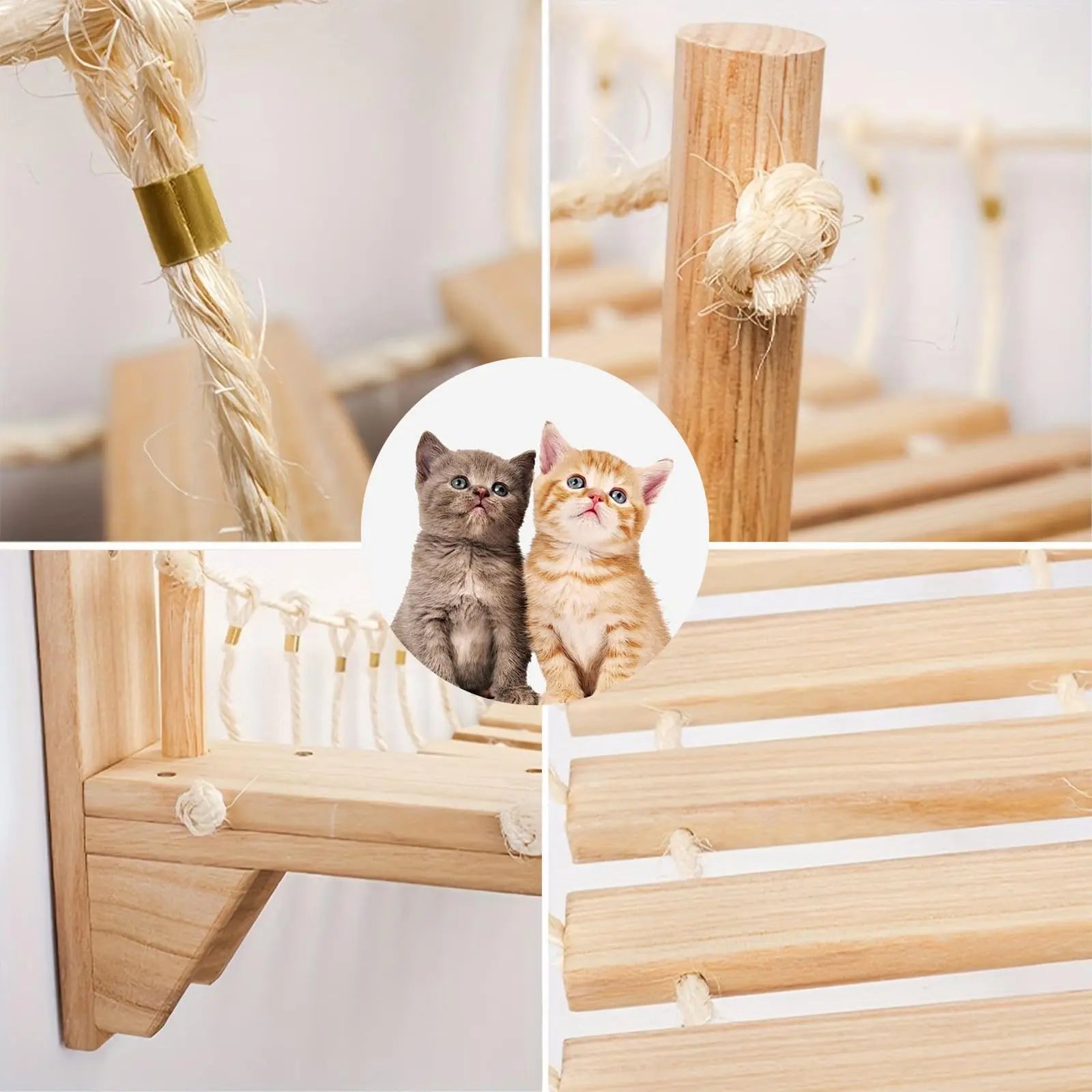 100cm Cat Roped Bridge Ladder Long for Indoor Cats Wall Mounted Climbing Steps Shelf Wooden Furniture for Cat Accessories