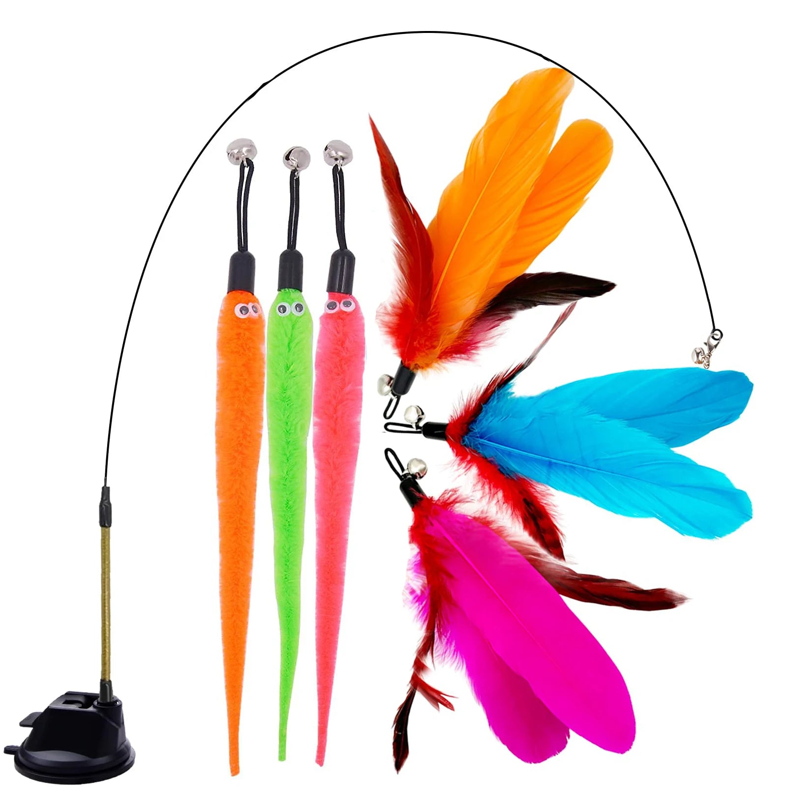 7pcs Interactive Cat Toys - Retractable Wand Toy and Feather Toys Refills for Indoor Cats to Chase and Exercise