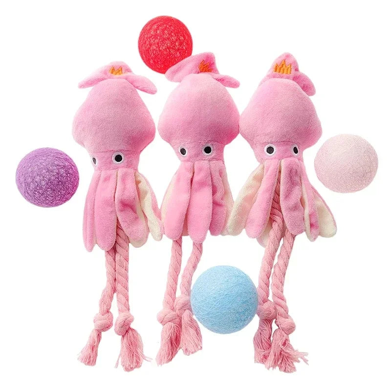 Pet Plush Toy for Small Large Dogs Cats Molar Training Squeaky Toys Octopus Shape Interactive Cotton Rope Toy Dog Accessories