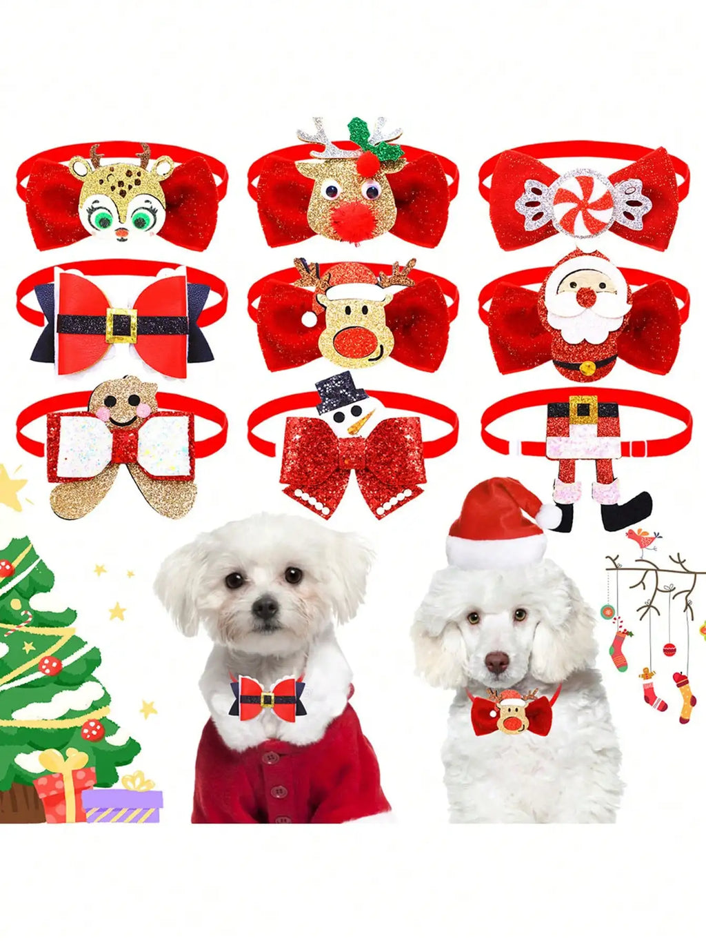 1pc Christmas Pet Bow Tie, Red With Christmas Elements, Mini Cute Tie Suitable For Pet Christmas, Creative Dog Accessories ﻿