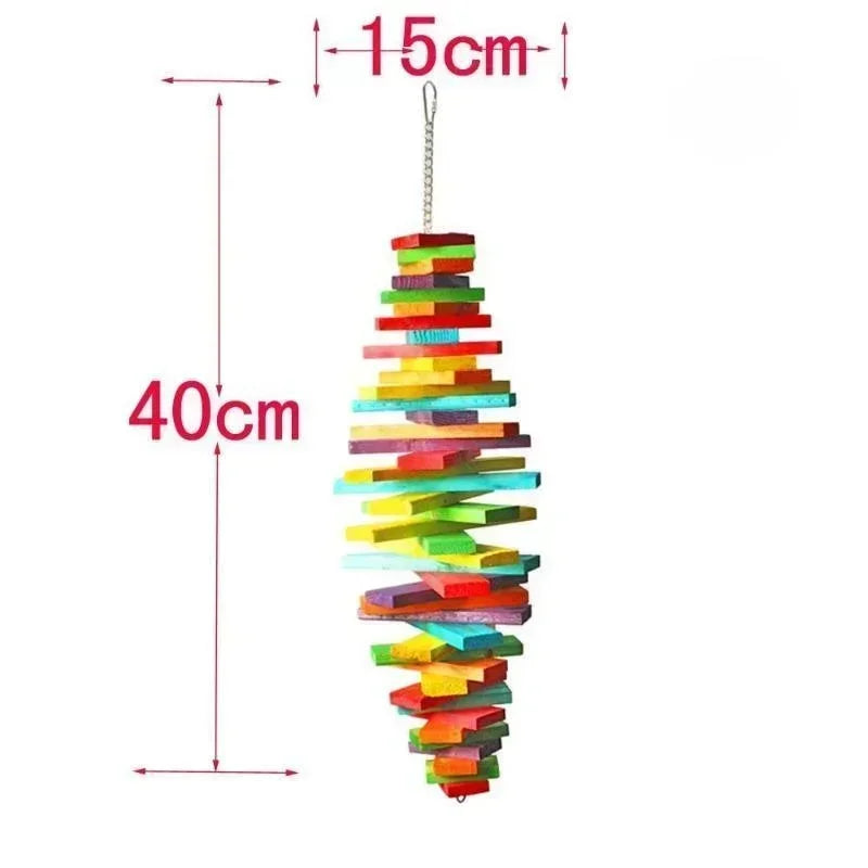 Bird Toys Parrot Color Multi-layer Grinding Mouth Bite Toys Parrot Stand Wooden Bird Cage Pendant Random Color