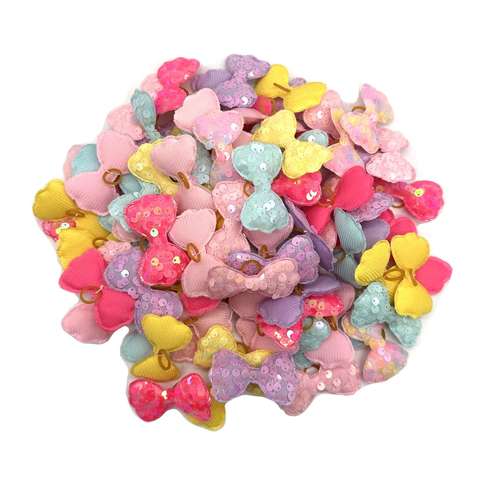 50/100pcs Sequins Style Dog Bowknot Hair Bows Decorate Bows with Rubber Band for Small Dogs Puppy Pet Headwear Dog Accessories