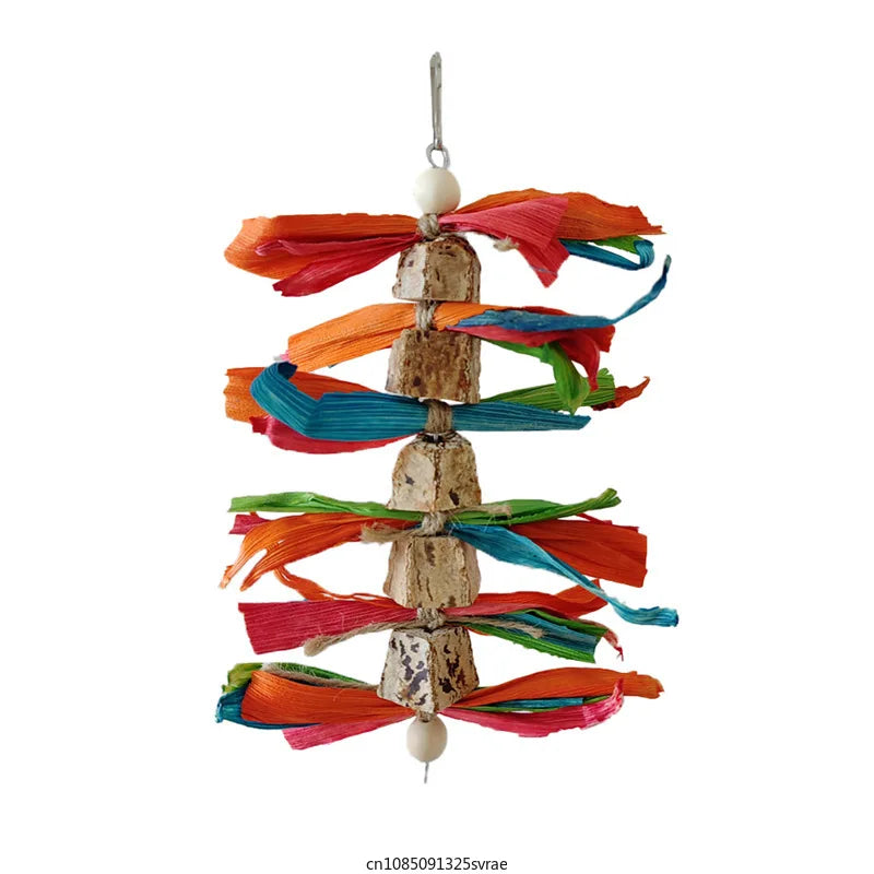 Bird Parrot Toys Birdcage Hanging Molar Toys Natural Wooden Blocks Parrot Chewing Toys Parrot Cage Colorful Hanging Decoration