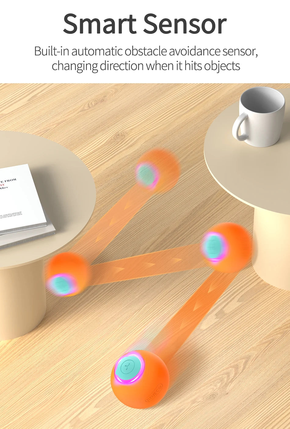 ROJECO Smart Interactive Cat Bouncing Ball Active Rolling Ball For Dog Rechargeable Automatic Rotating Moving Balls For Cat Game