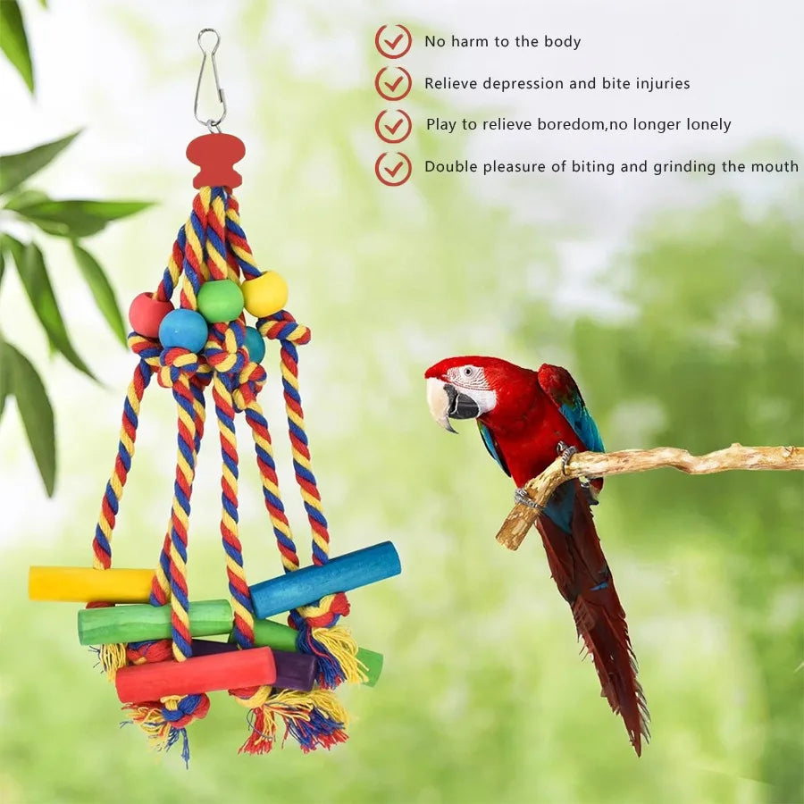 Wood Parrot Bird Toys Training African Grey Parrot Cage Accessories Birds Toy for Parrot Swing Equipment for Bird Foraging Toys